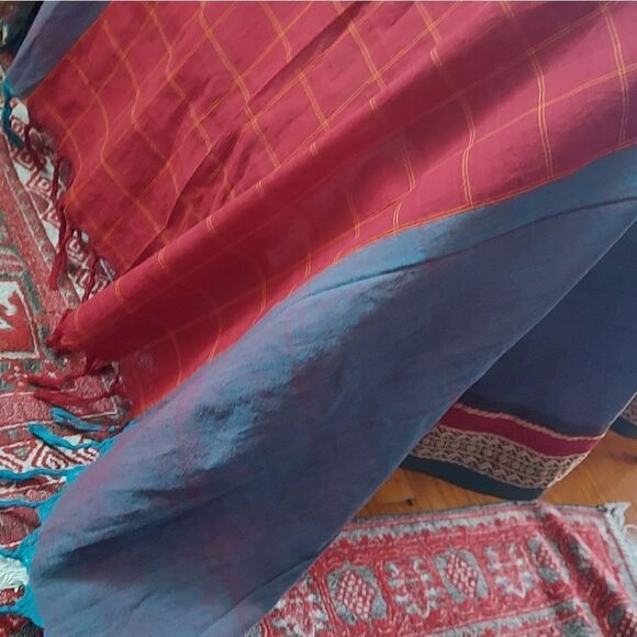 Large Shawl Wrap Deep Rich Colors Gold Trim 7 ft long - Picture 4 of 9